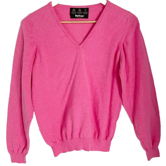 Barbour Women’s Pink V-Neck Sweater Size Medium Made in Scotland - Picture 4 of 8